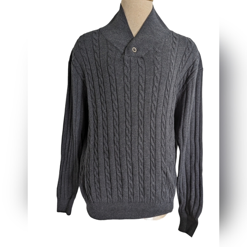 Enro Cotton/ Cashmere Gray Stretch Eclectic Grandpa Knit Sweater...Size Large